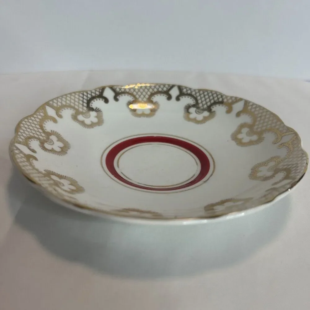 Regency Bone China Tea Saucer Gold Trellis Flowers Red Band England
